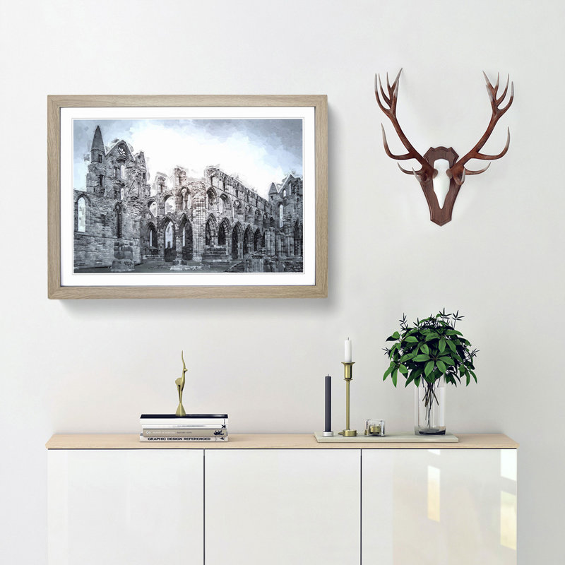Ruins of Whitby Abbey in England in Abstract - Picture Frame Photograph Print, 60cm H x 91cm W x 2cm D, Oak