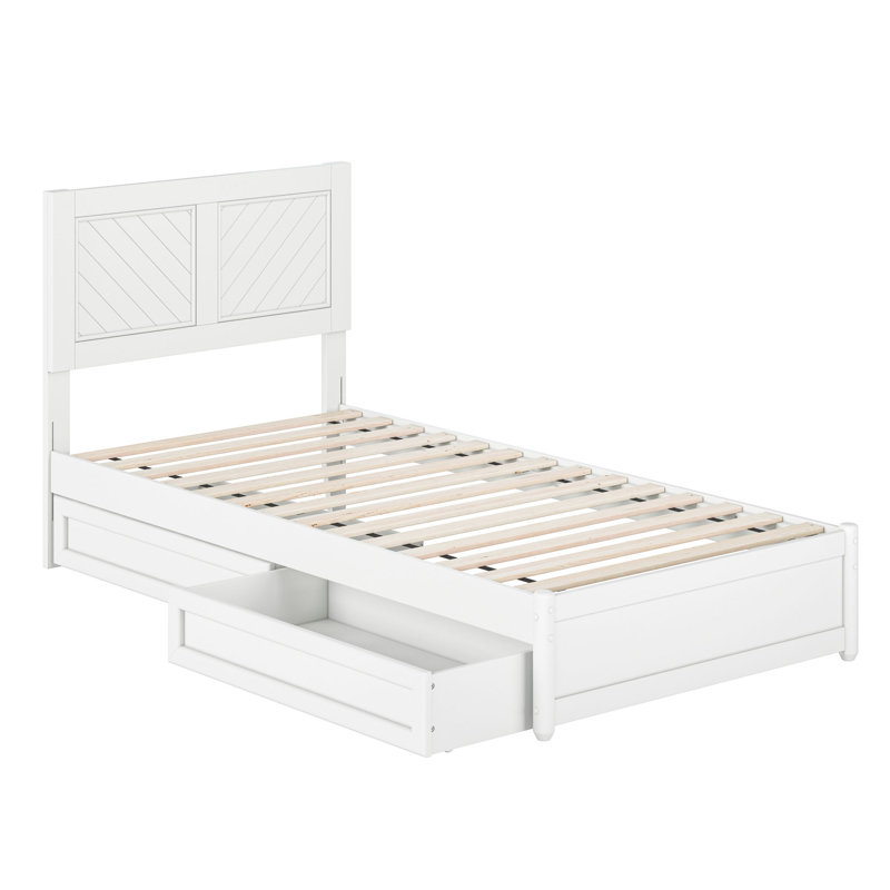 Lamarkus Solid Wood Storage Platform Bed with Footboard & Under Bed Drawers, White, Twin XL