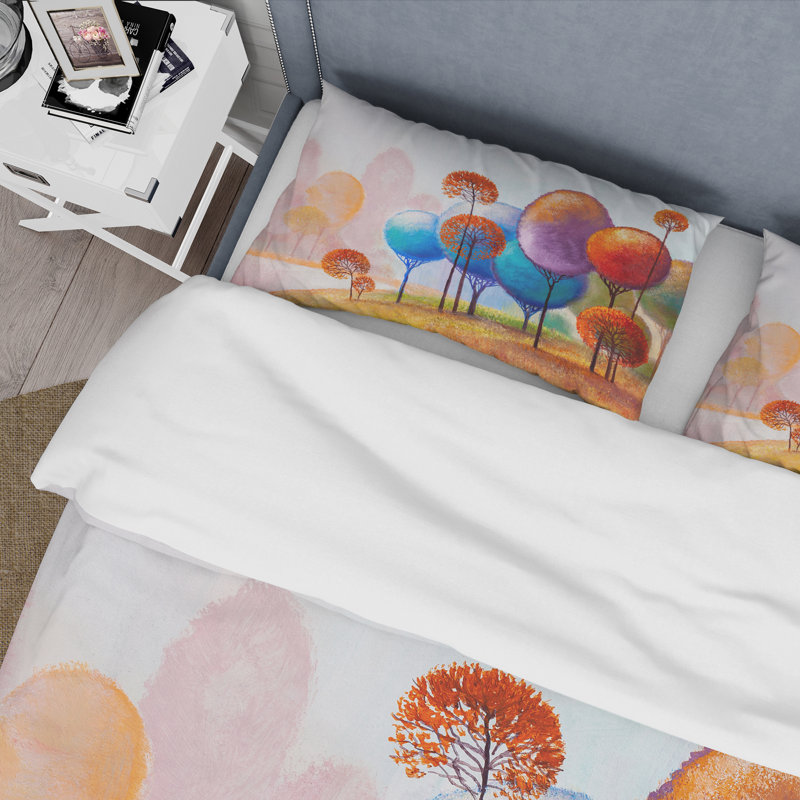 Colorful Trees Impression III - Ensemble de housse de couette traditionnel - Microfibre de polyester