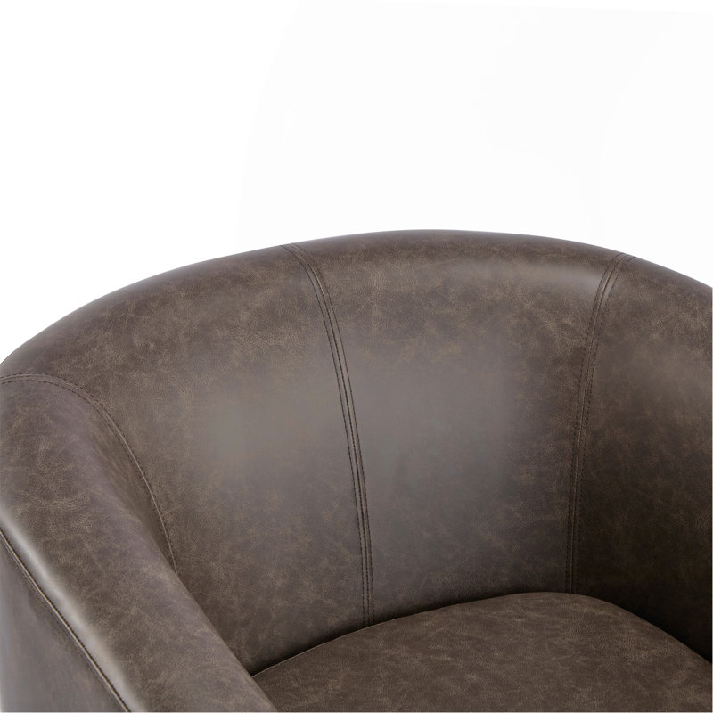 Fauteuil demi-tonneau pivotant en similicuir, Simili cuir brun foncé