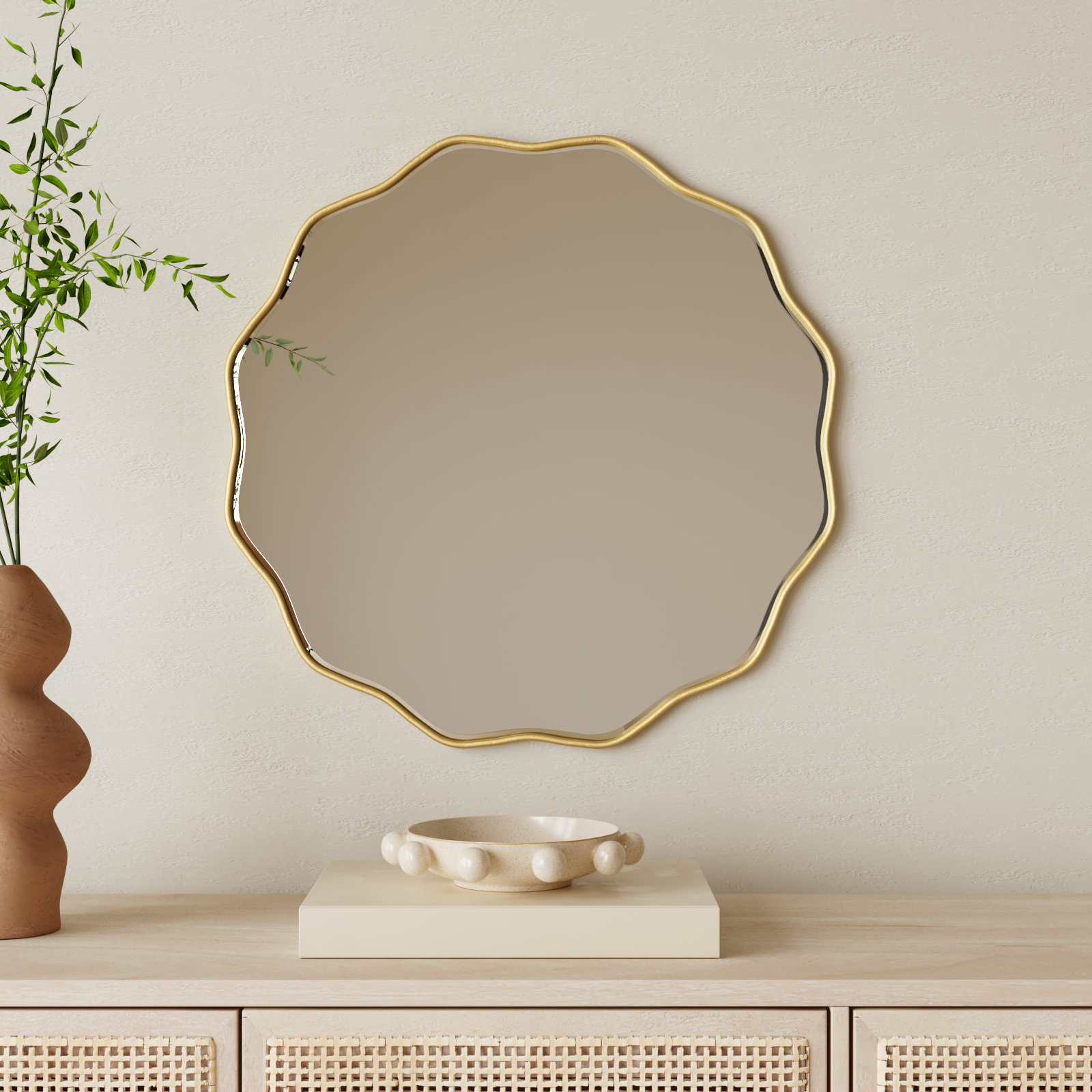 Francina Scalloped Mirror, Gold, 26" x 26"