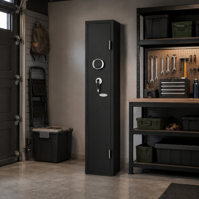 Armoire à armes à feu KAER entièrement assemblée pour 3 à 5 pièces avec clavier numérique, clés de secours, tablette amovible et pochettes de rangement pour porte