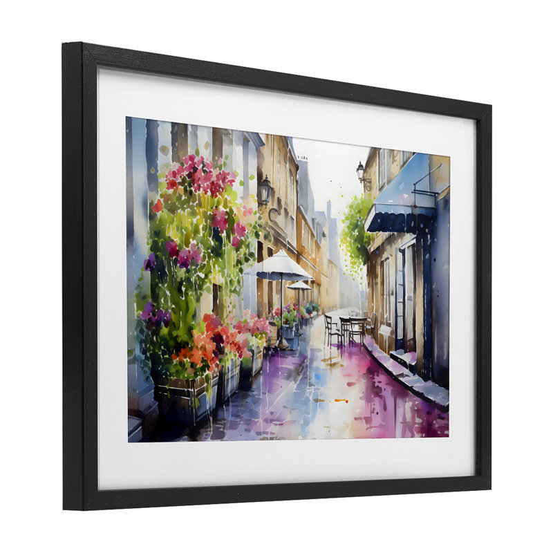 Scène de rue d'été, reproduction encadrée sous verre, design par LSR Creative Studio, H 17 po x l 23 po, Cadre noir minuit