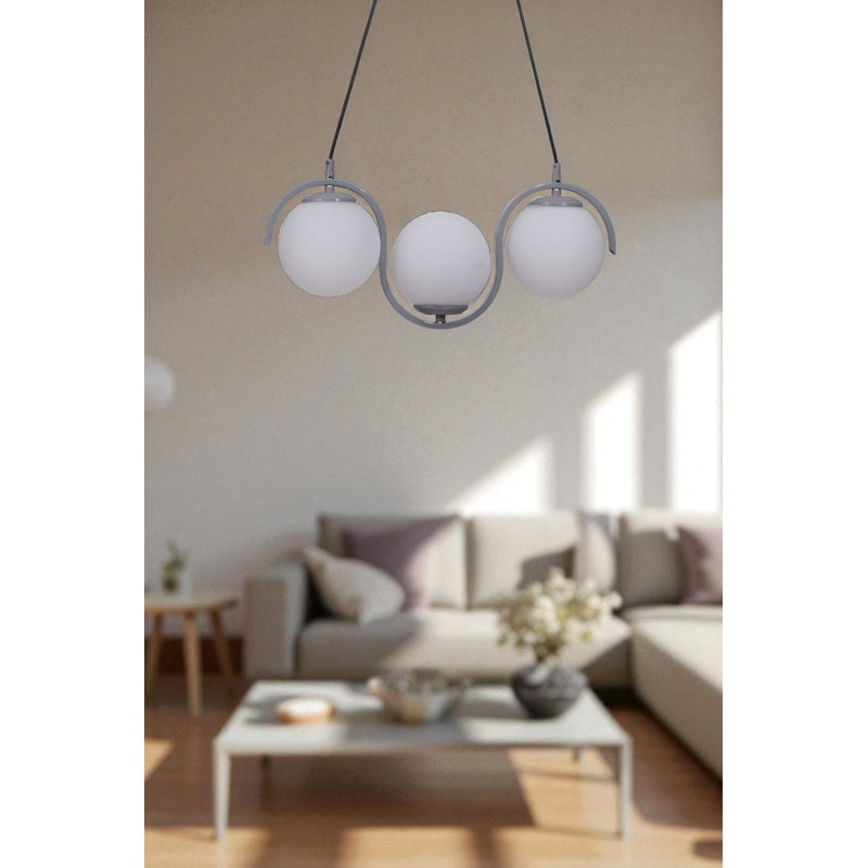 Élégant lustre en métal, hauteur réglable, finition blanche et grise, 5,9 po x 16,9 po | 3 x douille E27 de 40 W maximum (ampoule non incluse) | Parfait pour la salle à manger et le salon | Homologué IP20, éclairage décoratif élégant