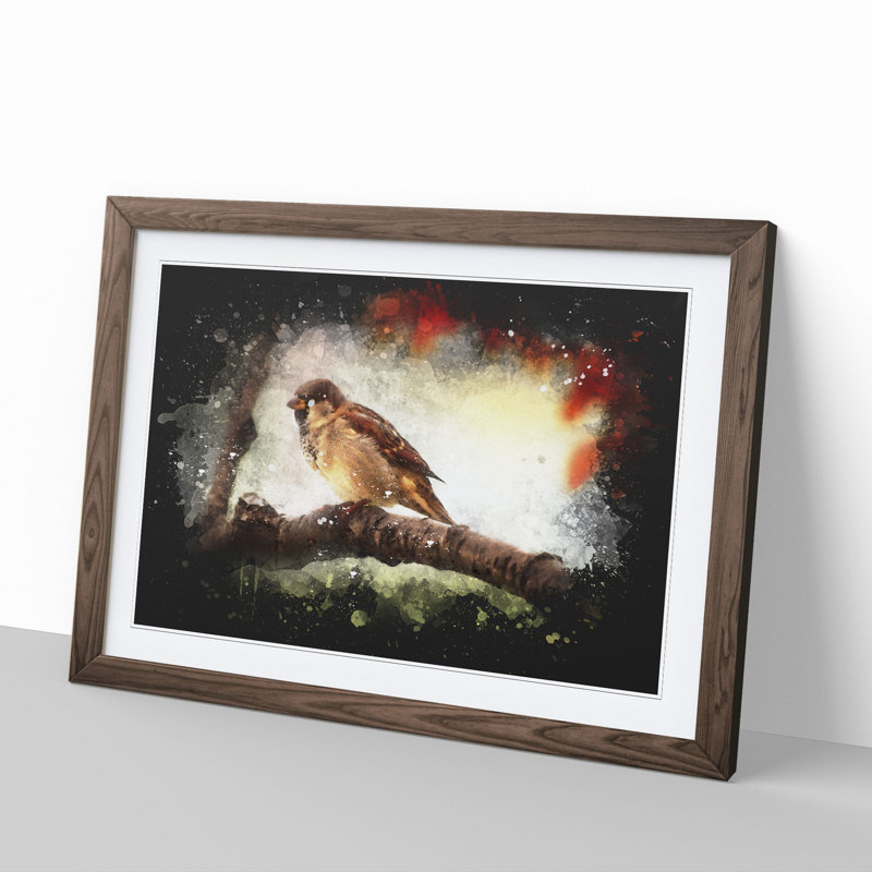 Sparrow Bird Vol.1 - Single Picture Frame Print on Wood, Walnut Framed, 27cm H x 36cm W x 2cm D