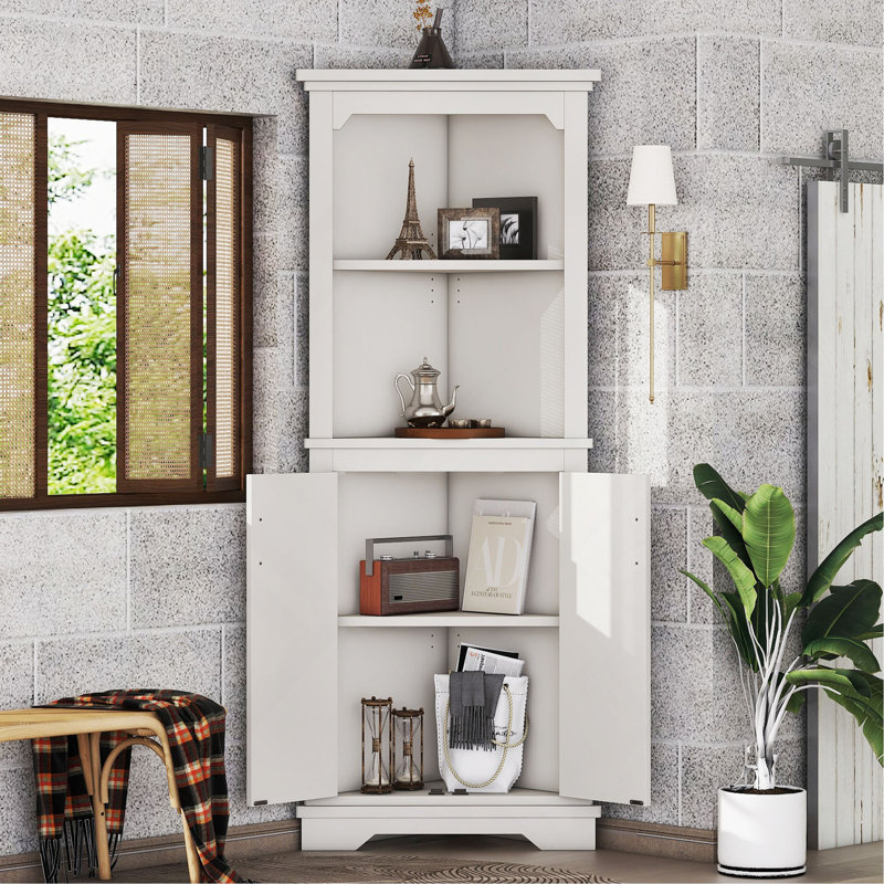 Grande armoire d'angle avec portes pour le salon, la salle de bain, la salle à manger ou la cuisine, Blanc