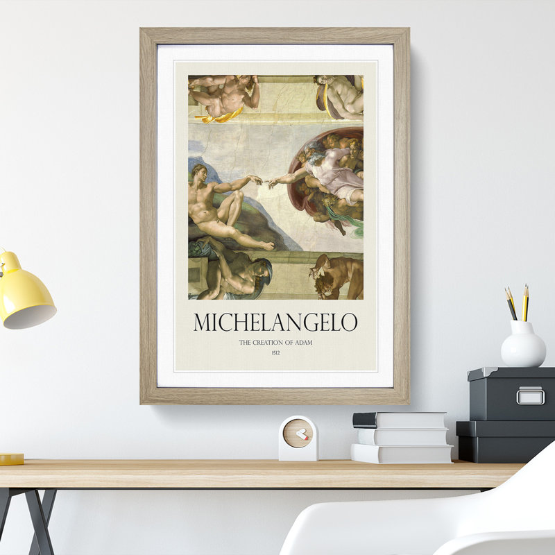 The Creation of Adam by Michelangelo - Picture Frame Painting, Oak Framed, 48cm H x 36cm W x 2cm D