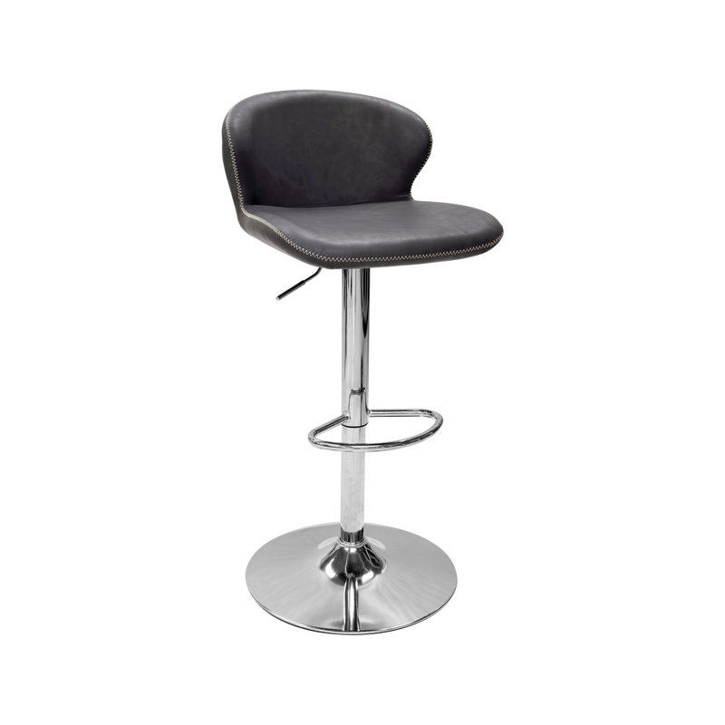 ROSSO GASLIFT 360° SWIVEL BARSTOOL - VINTAGE FAUX LEATHER - BLACK SAND POWDER COATED BASE (SINGLE), Grey/Chrome