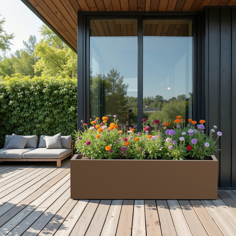 Jardinières rectangulaires en métal pour plantes d'extérieur, H 9 po x l 36 po x P 9 po, Brun