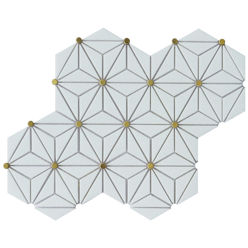 Naturel blanc doré et doré 10,44 po X 12,21 po Carreau de mosaïque en marbre poli hexagonal