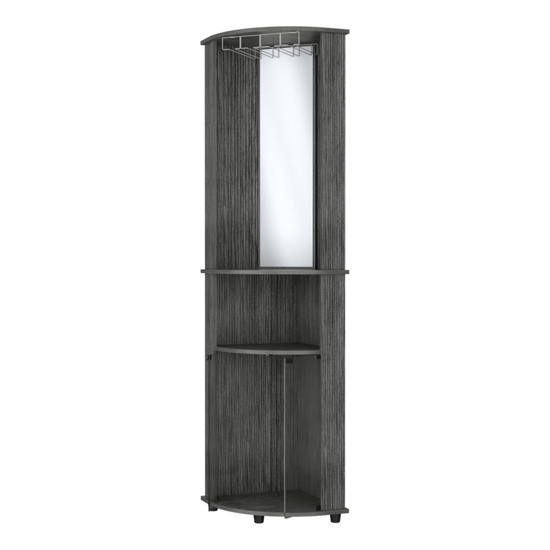 Oak Bar Cabinet With 3 Shelf, Twin Glass Doors, And Elegant Interior Design Look