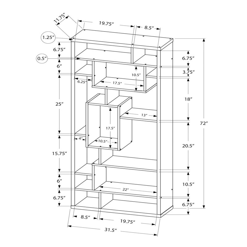 Contemporary White 72" High Asymmetrical Bookcase