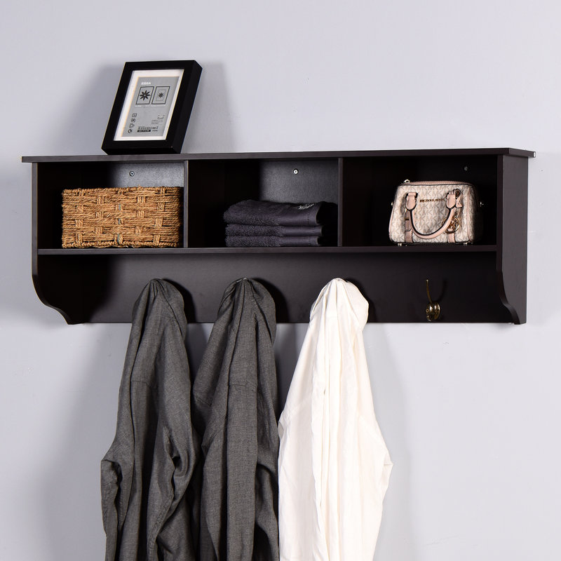 Wall Mounted Shelf With 4 Hooks And Coat Rack Storage Panel Basement
