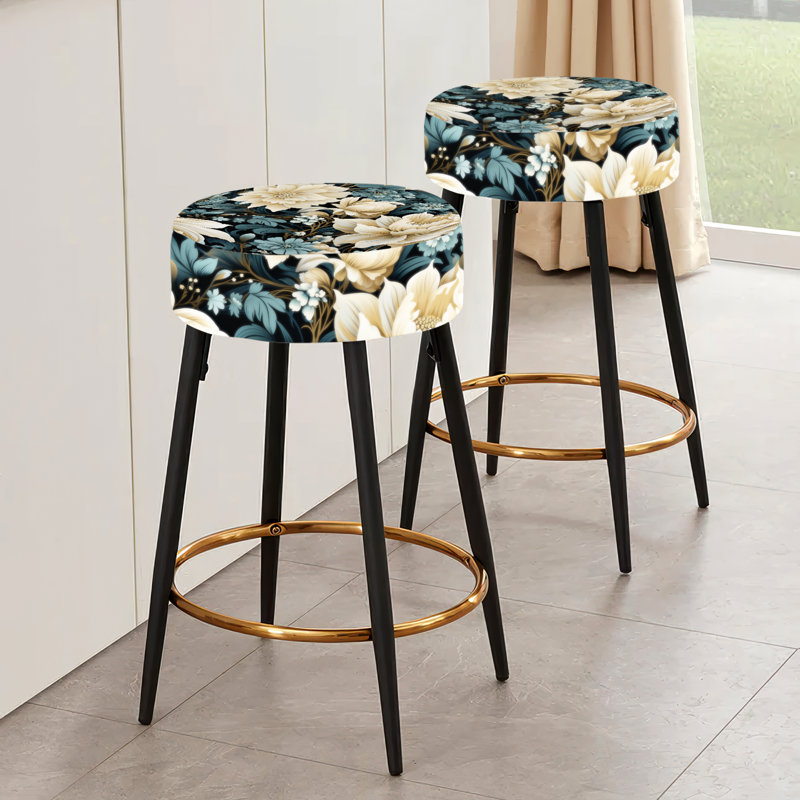Ensemble de 2 tabourets de bar blancs et bleus Symphony Of Petal Gardens