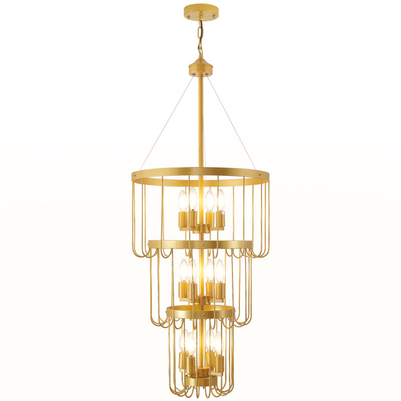 Lustre gradué à 12 lumières à niveaux, Doré