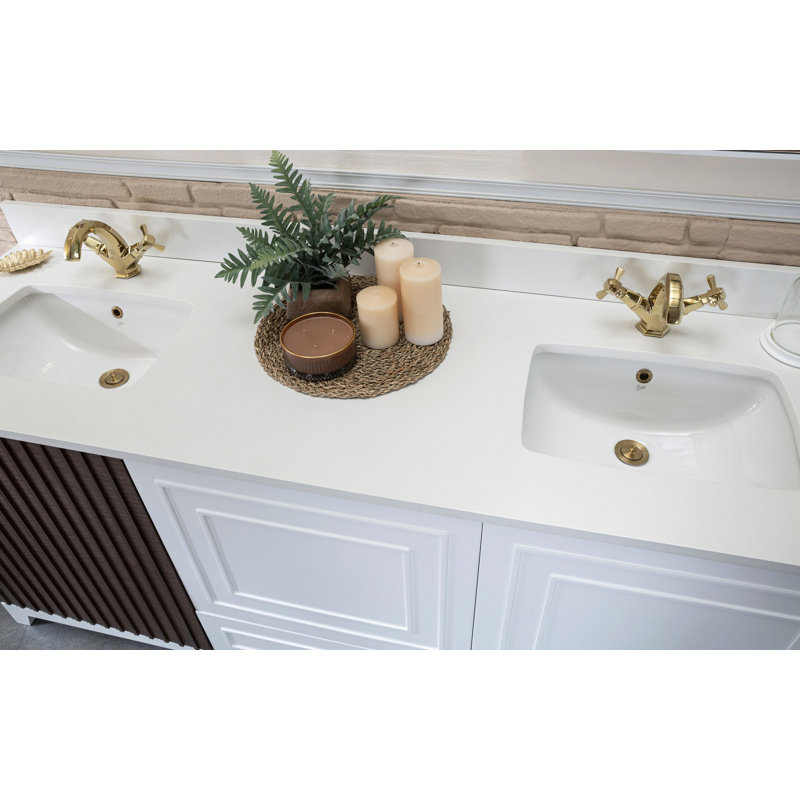 Ensemble de meuble-lavabo double 70,7 po avec miroir Chrisly, Blanc / brun
