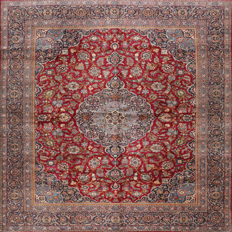 Tapis rouge/bleu traditionnel, Carré 5 pi
