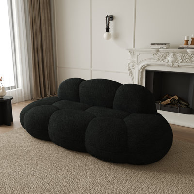 Ivona 90.55" 3-seat Upholstered Berber Fleece Cloud Compression Sofa, No Assembly Required