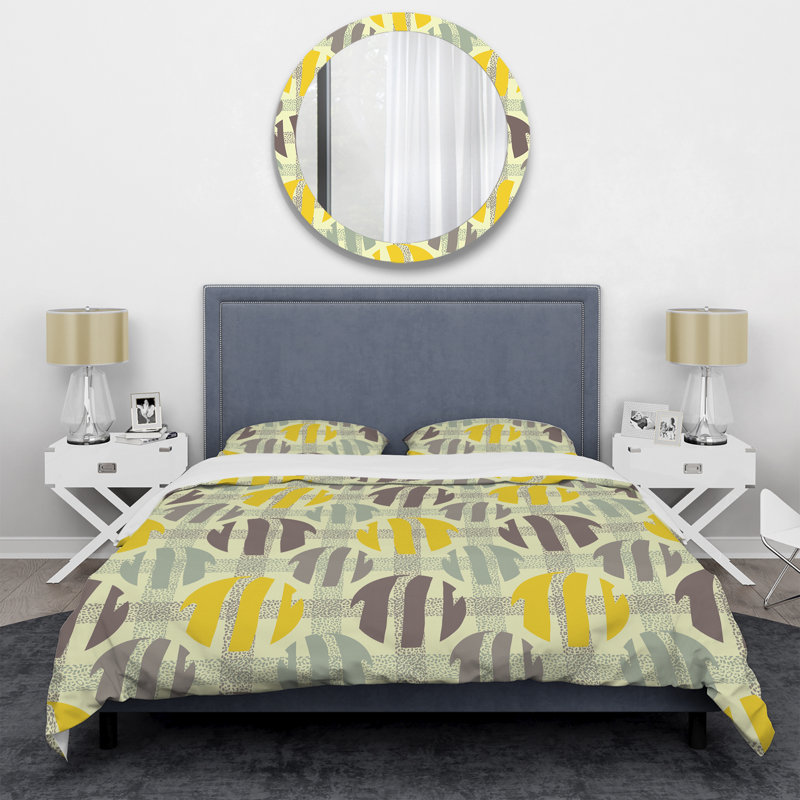 Ensemble de housse de couette en microfibre jaune / gris 3 pièces, Housse de couette double / grand + 2 taies décora