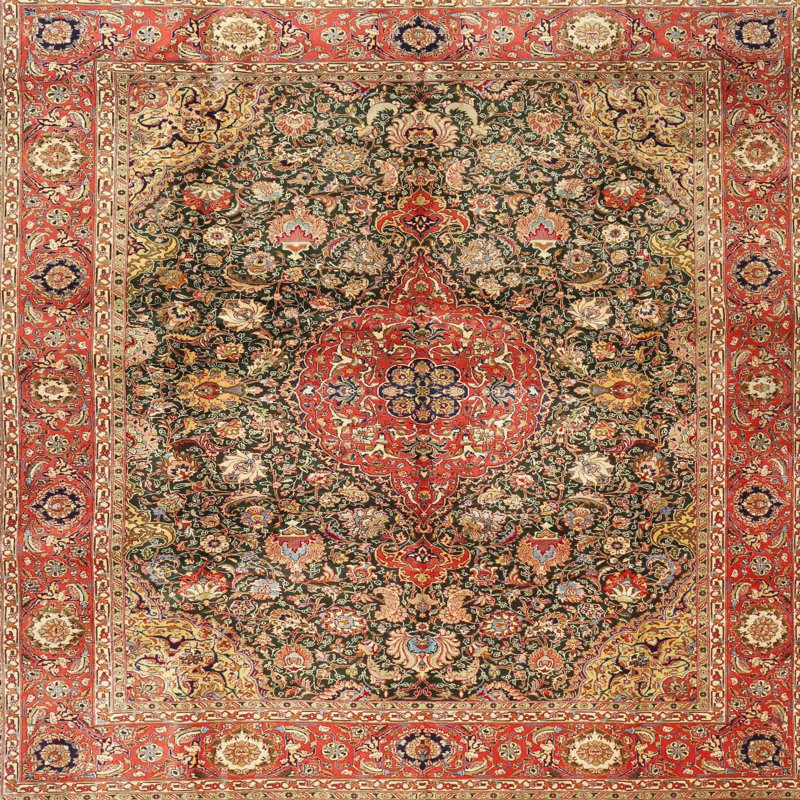 Tapis rouge/vert traditionnel Timmerman, Rond 5 pi