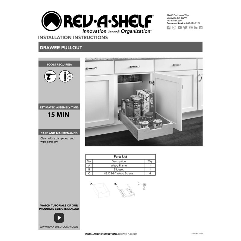 Tiroir d'armoire de cuisine 11 po avec fermeture en douceur Rev-A-Shelf, L 11 po x P 18 po
