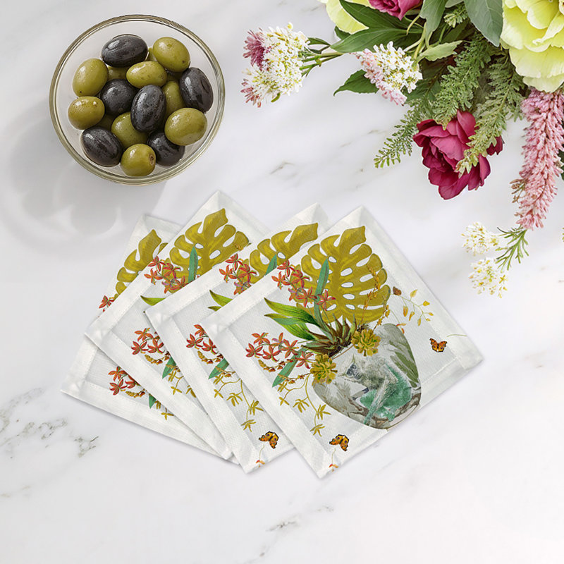 Monkey Large Jungle Cotton Sateen Cocktail Napkins, Dijon