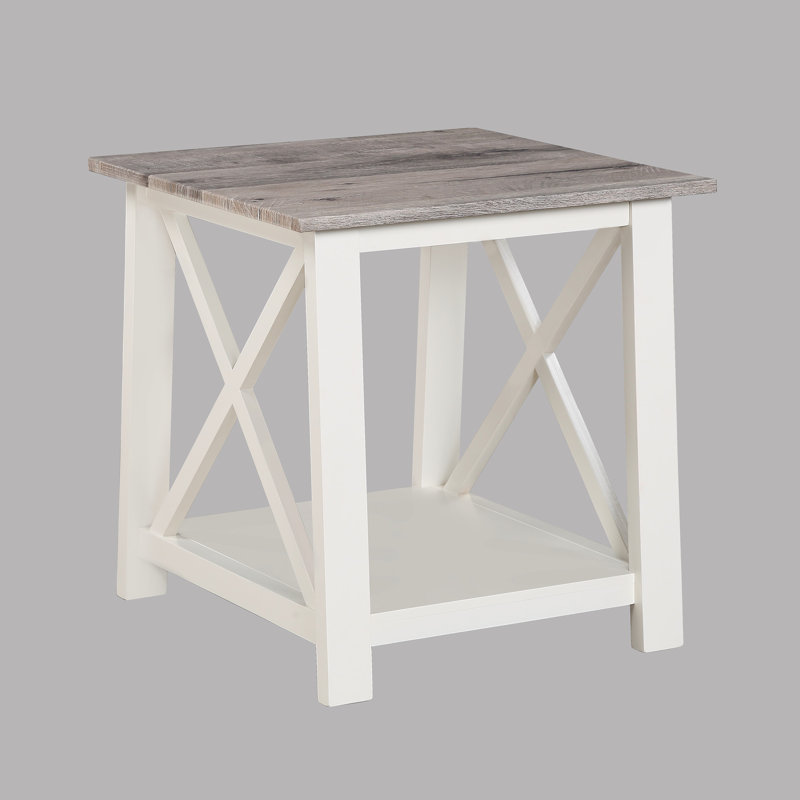 3 tables de bout avec tables basses rectangulaires et carrées - brun-blanc pour salon