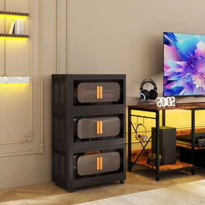 24" Side Wide Folding Storage Cabinet ,4 Tiers