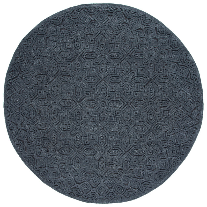 Tapis gris anthracite en laine / coton touffeté à la main Thomes, Rond 6 pi