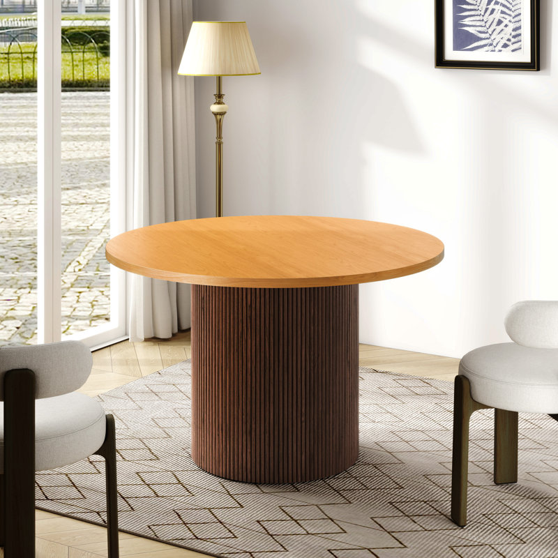 Charleily 47.2'' Solid Wood Round Dining Table, Natural/Walnut
