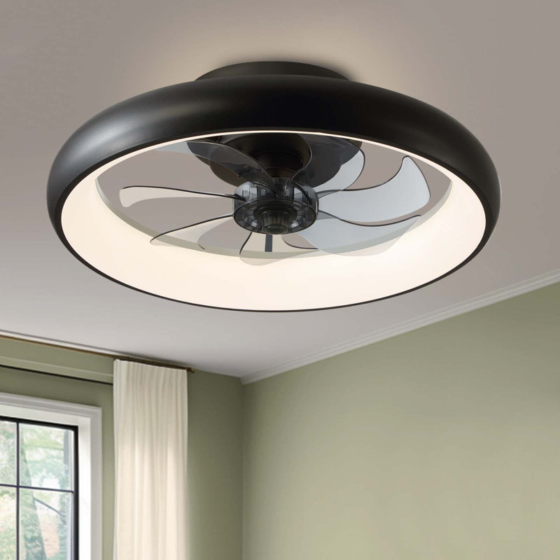 20'' Dianeshia Flush Mount Dimmable Ceiling Fan with LED Lights, Black