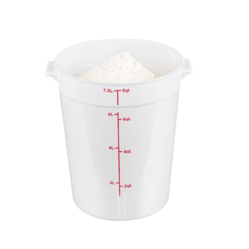 Contenant alimentaire de 8 pintes pour restaurant, 1 contenant blanc - couvercles vendus séparément, marqueurs de volume rouges, boîte à vaisselle, poignées latérales, pour ranger les aliments