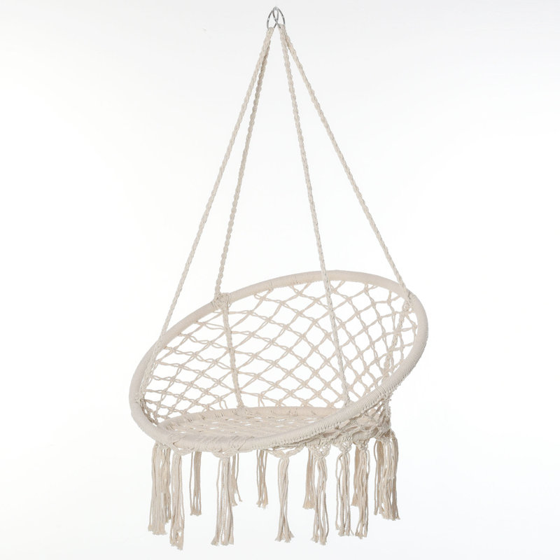 Fauteuil hamac de patio Madhu, hamac suspendu en corde, blanc crème, Blanc, crème