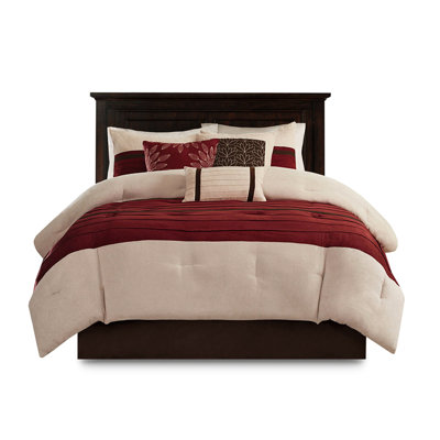 Édredon pour très grand lit 7 pièces - Faux suède rouge - Coussins décoratifs en microsuède doux au toucher 2 taies décoratives + jupe de lit