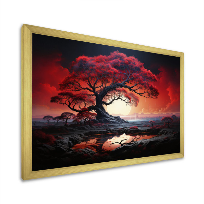 Red Tree Silhouette Symphony I - Landscape Trees Canvas Wall Art24, H 30 po x l 40 po x P 1,5 po, Or