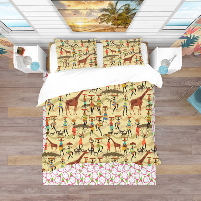 Texture with African Women - African Holiday Duvet Cover Set - Microfiber Polyester