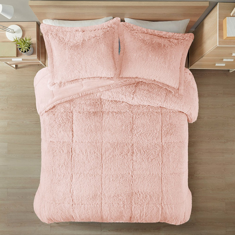 Édredon double / grand - fard à joues poilu doux à l'envers doux comprenant 1 et 2 taies décoratives