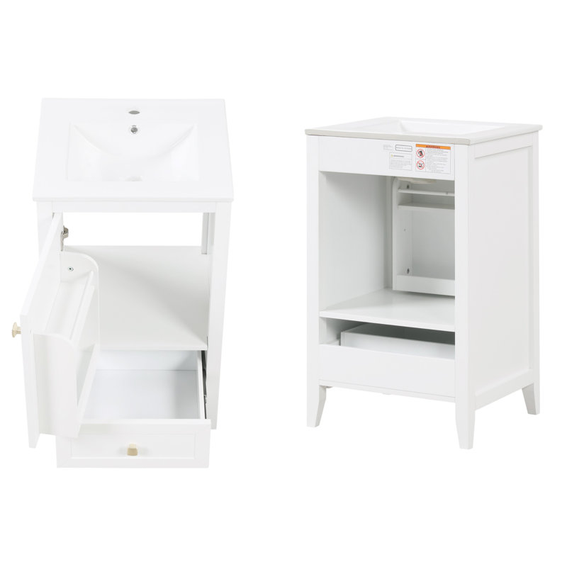  Meuble-lavabo simple 20 po avec lavabo en céramique blanche, Blanc