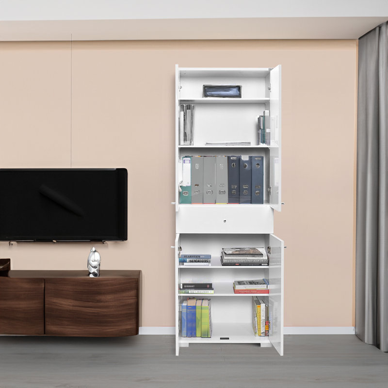 Armoire polyvalente élégante, blanche, 23,6 po x 73,6 po x 15,7 po | Panneau de particules enduit, épaisseur: 0,6 pouce | Comprend 1 tiroir et plusieurs tablettes, montage mural, conception moderne pour la maison et le bureau