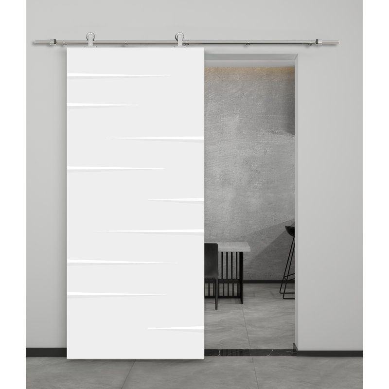 Porte de grange à panneaux et en bois manufacturé avec quincaillerie d'installation, 36 po x 96 po, Blanc