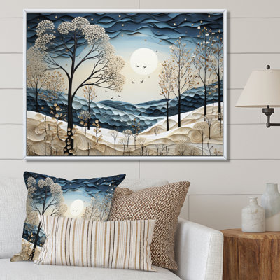 «Blue White Modern Scandinavian Winter Pointillism III», reproduction d'art sur toile