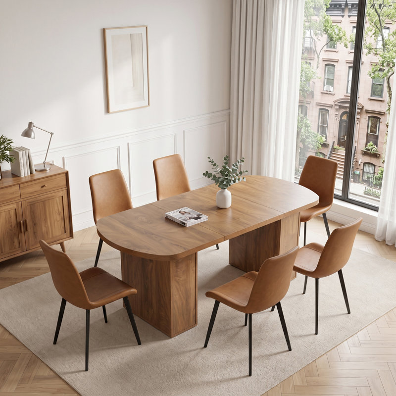 Ensemble de salle à manger 7 pièces avec chaises rembourrées, 7 pièces : table, 6 chaises, Brun