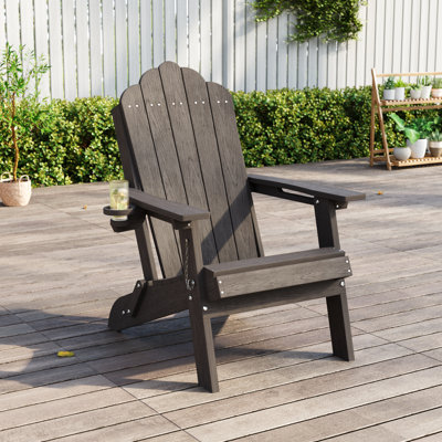 Ergonomic Folding Adirondack Chair with Cup Holder, All-Weather Patio Adirondack Chair for Outdoor, Easy Assembly