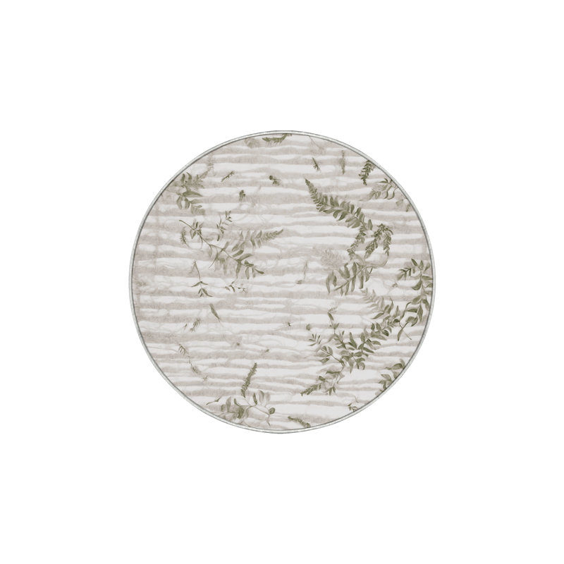 Tapis beige lavable à la machine, Rond 7 pi