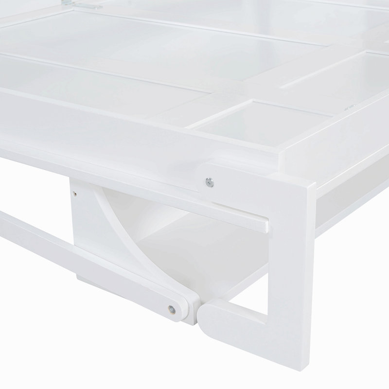 Lit escamotable avec élévateur hydraulique et bureau, Lit double, Blanc