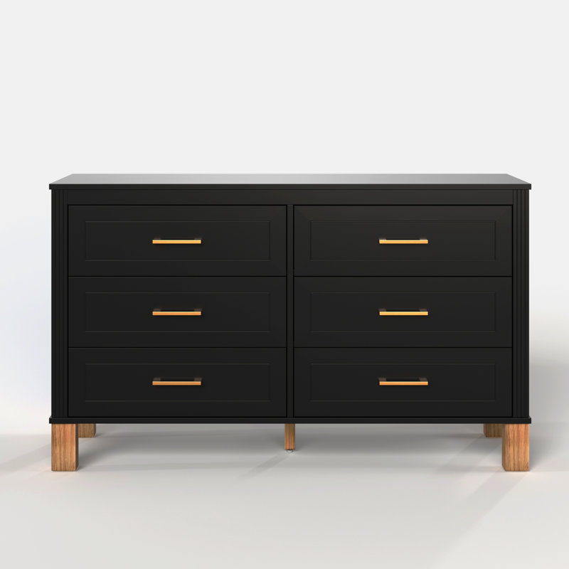 Heavy-Duty Wooden 6-Drawer Double Dresser, Black