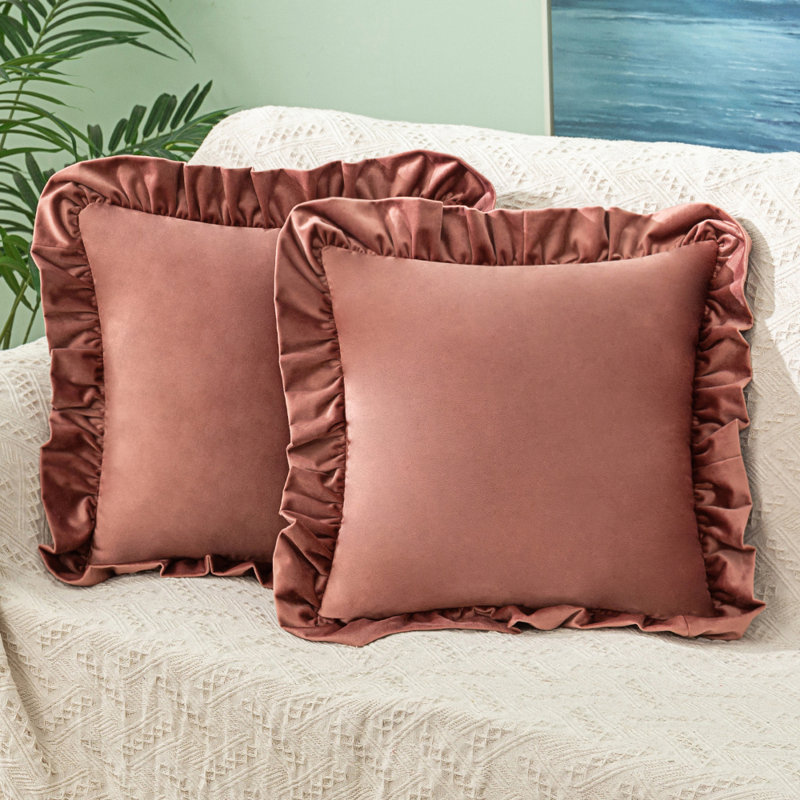 Ensemble de 2 taies d'oreiller et insert en velours avec grande dentelle, Cuivre