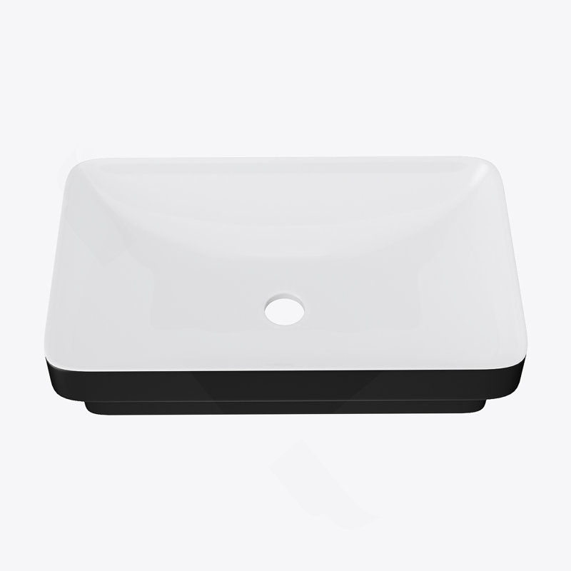 19"X12" White & Black Semi-Recessed Ceramic Bathroom Sink - Countertop Vessel Design