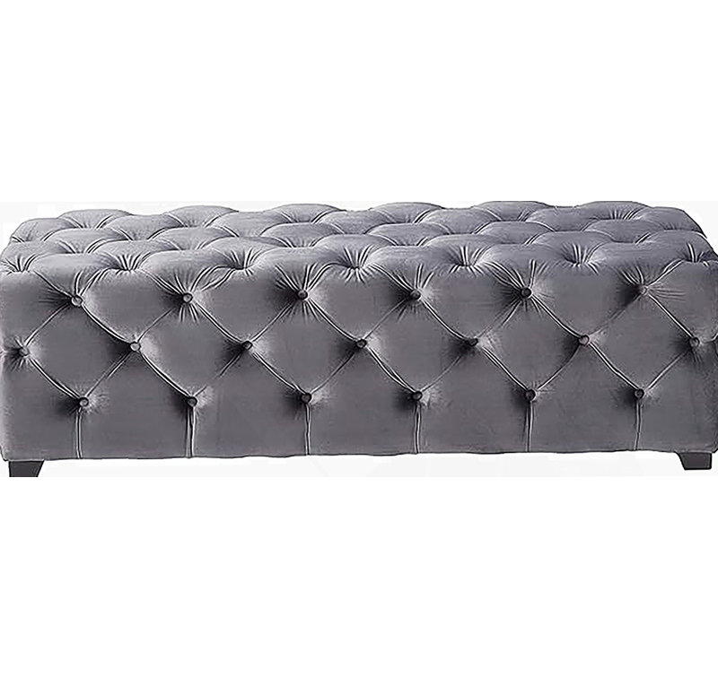 Dannetta Velvet Ottoman, Gray