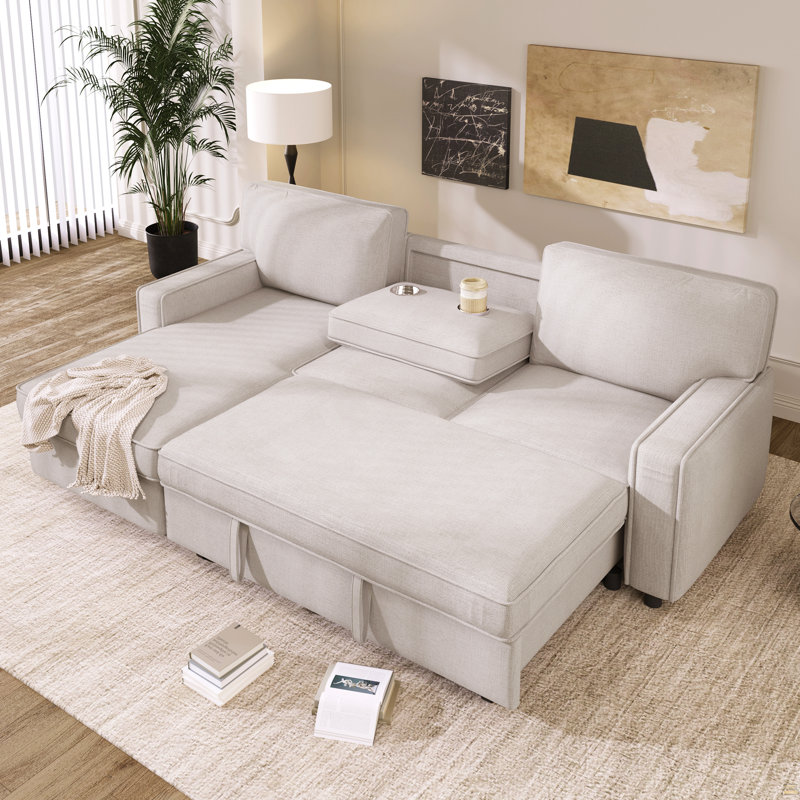 Canapé-lit modulaire Upholstery avec espace de rangement, port USB, 2 porte-gobelets sur les coussins de dossier